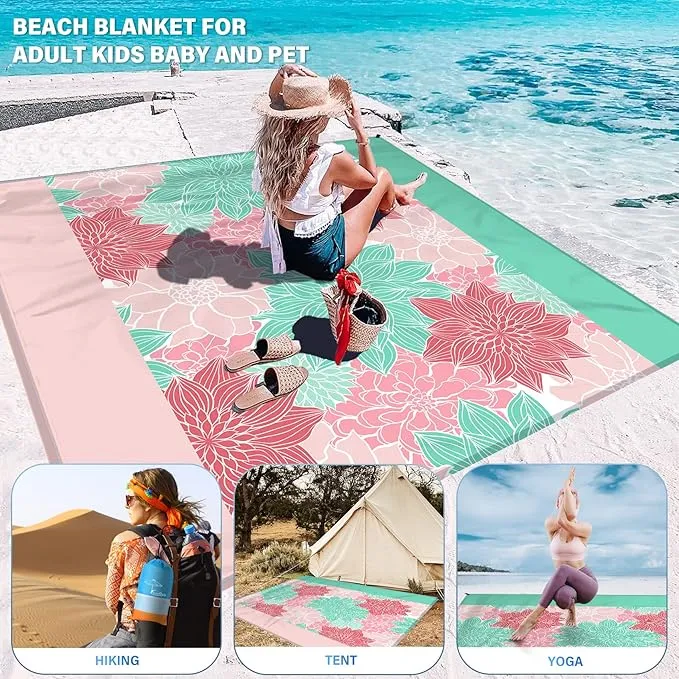 Beach Blanket Oversized Extra Large 78" X 81",Waterproof Sandproof Beach Blanket 1-7 Adults Lightweight Durable for Travel Camping Hiking Picnic