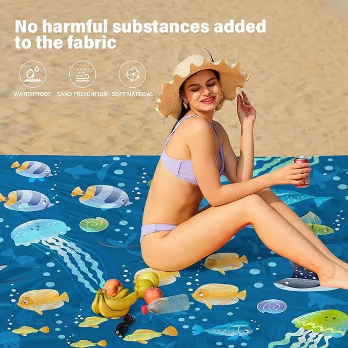 Beach Blanket Oversized Extra Large 78" X 81",Waterproof Sandproof Beach Blanket 1-7 Adults Lightweight Durable for Travel Camping Hiking Picnic