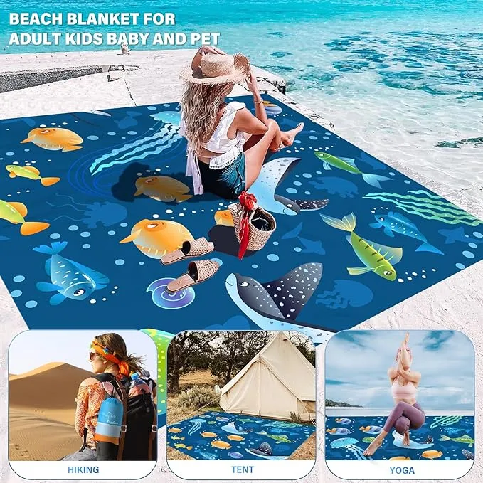 Beach Blanket Oversized Extra Large 78" X 81",Waterproof Sandproof Beach Blanket 1-7 Adults Lightweight Durable for Travel Camping Hiking Picnic