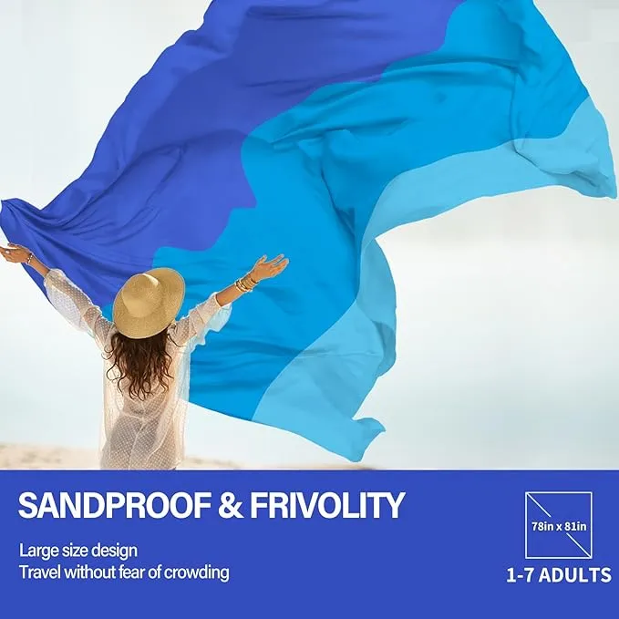 Beach Blanket Oversized Extra Large 78" X 81",Waterproof Sandproof Beach Blanket 1-7 Adults Lightweight Durable for Travel Camping Hiking Picnic