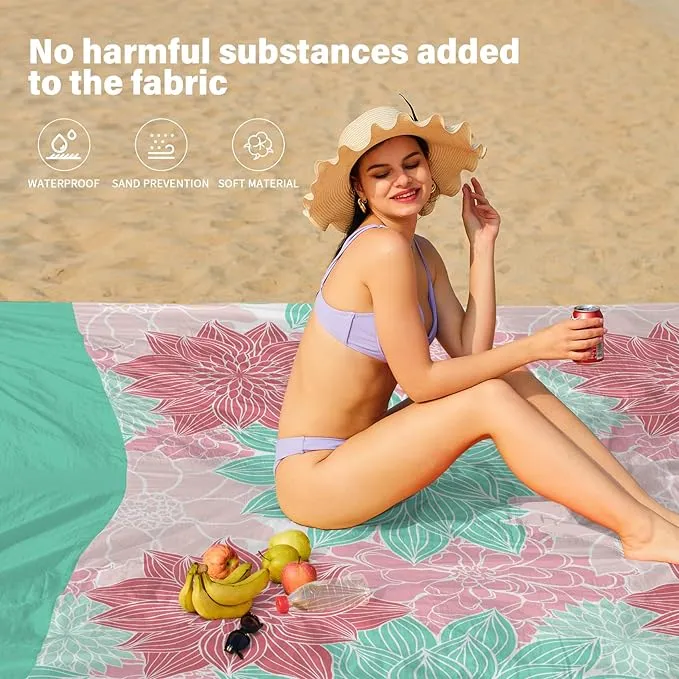 Beach Blanket Oversized Extra Large 78" X 81",Waterproof Sandproof Beach Blanket 1-7 Adults Lightweight Durable for Travel Camping Hiking Picnic
