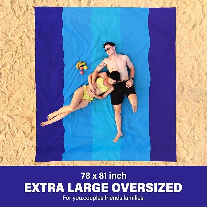 Beach Blanket Oversized Extra Large 78" X 81",Waterproof Sandproof Beach Blanket 1-7 Adults Lightweight Durable for Travel Camping Hiking Picnic