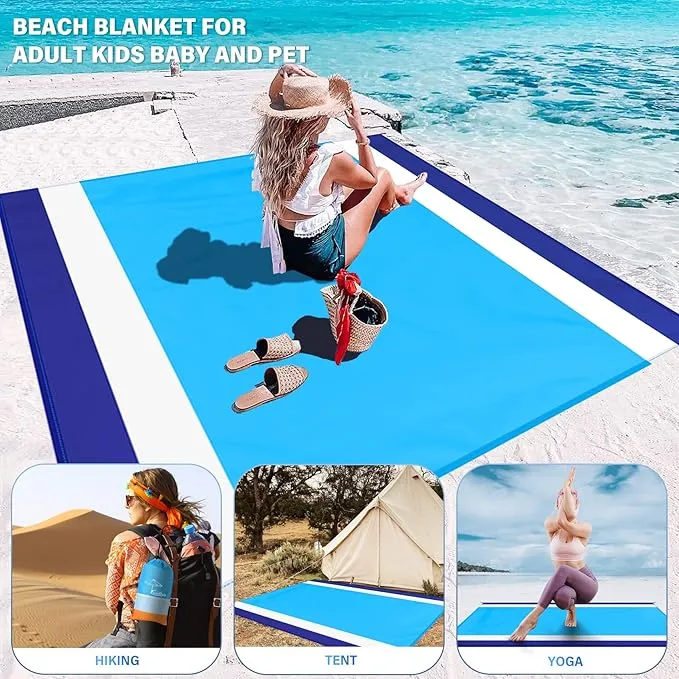 Beach Blanket Oversized Extra Large 78" X 81",Waterproof Sandproof Beach Blanket 1-7 Adults Lightweight Durable for Travel Camping Hiking Picnic