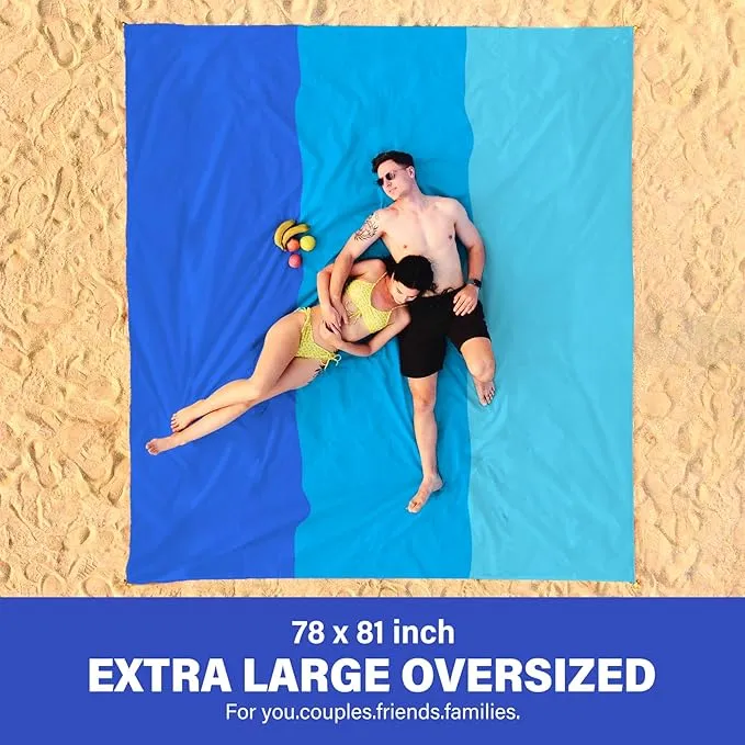 Beach Blanket Oversized Extra Large 78" X 81",Waterproof Sandproof Beach Blanket 1-7 Adults Lightweight Durable for Travel Camping Hiking Picnic