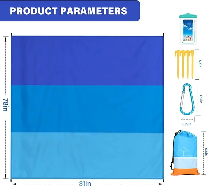 Beach Blanket Oversized Extra Large 78" X 81",Waterproof Sandproof Beach Blanket 1-7 Adults Lightweight Durable for Travel Camping Hiking Picnic