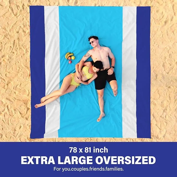 Beach Blanket Oversized Extra Large 78" X 81",Waterproof Sandproof Beach Blanket 1-7 Adults Lightweight Durable for Travel Camping Hiking Picnic