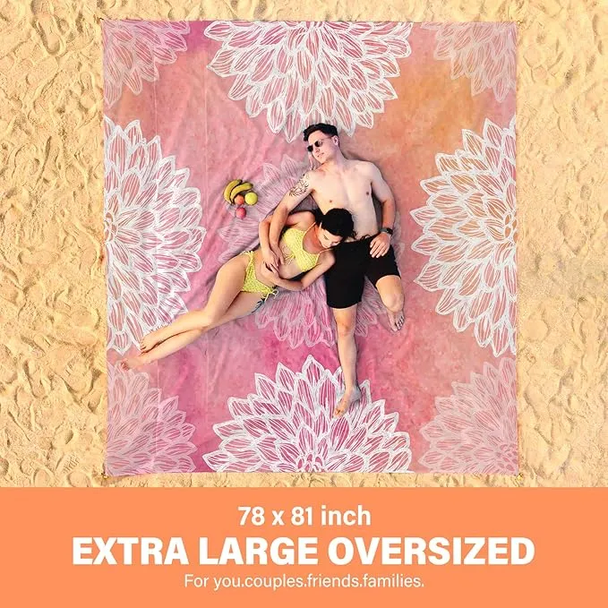 Beach Blanket Oversized Extra Large 78" X 81",Waterproof Sandproof Beach Blanket 1-7 Adults Lightweight Durable for Travel Camping Hiking Picnic