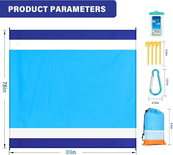 Beach Blanket Oversized Extra Large 78" X 81",Waterproof Sandproof Beach Blanket 1-7 Adults Lightweight Durable for Travel Camping Hiking Picnic
