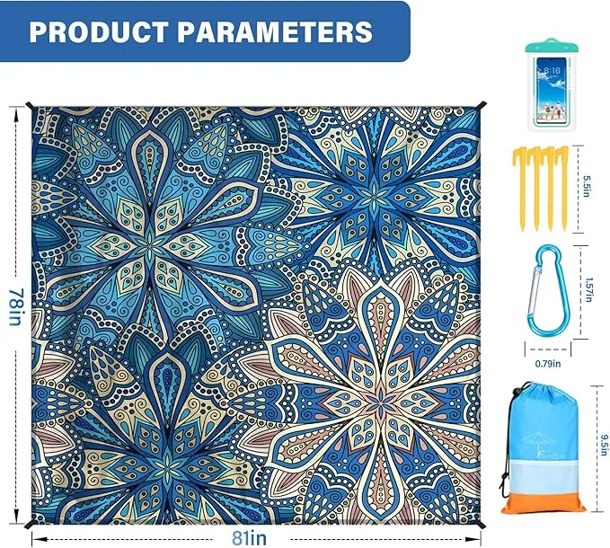 Beach Blanket Oversized Extra Large 78" X 81",Waterproof Sandproof Beach Blanket 1-7 Adults Lightweight Durable for Travel Camping Hiking Picnic
