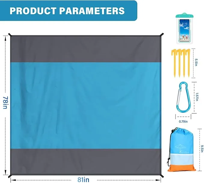 Beach Blanket Oversized Extra Large 78" X 81",Waterproof Sandproof Beach Blanket 1-7 Adults Lightweight Durable for Travel Camping Hiking Picnic