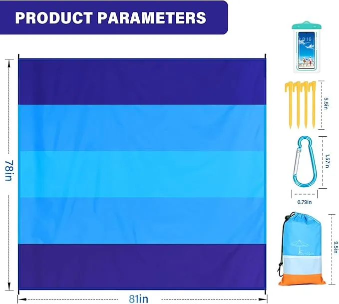 Beach Blanket Oversized Extra Large 78" X 81",Waterproof Sandproof Beach Blanket 1-7 Adults Lightweight Durable for Travel Camping Hiking Picnic