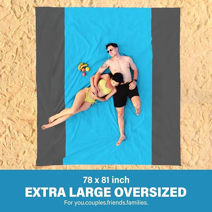 Beach Blanket Oversized Extra Large 78" X 81",Waterproof Sandproof Beach Blanket 1-7 Adults Lightweight Durable for Travel Camping Hiking Picnic