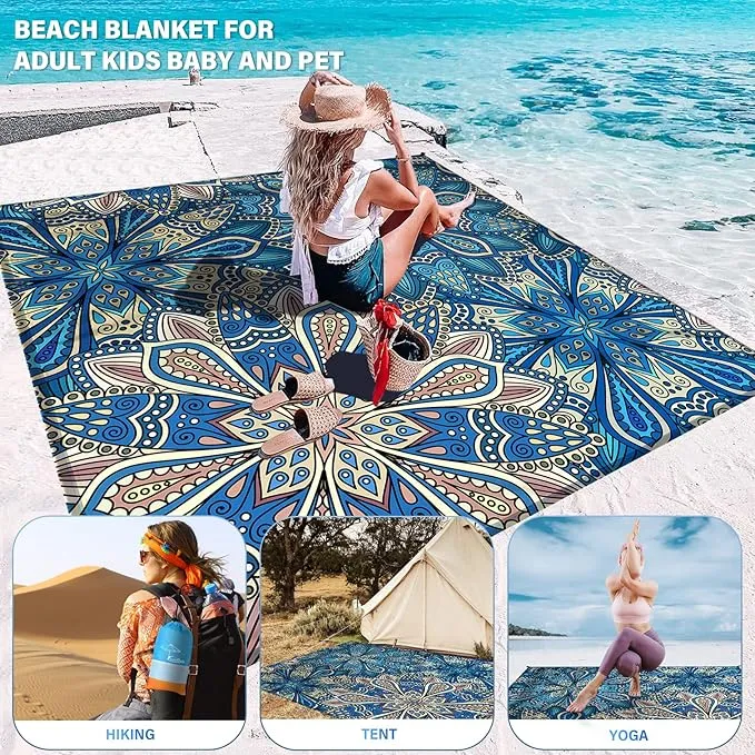 Beach Blanket Oversized Extra Large 78" X 81",Waterproof Sandproof Beach Blanket 1-7 Adults Lightweight Durable for Travel Camping Hiking Picnic