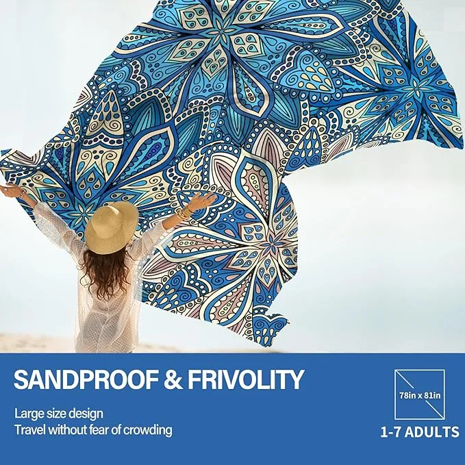 Beach Blanket Oversized Extra Large 78" X 81",Waterproof Sandproof Beach Blanket 1-7 Adults Lightweight Durable for Travel Camping Hiking Picnic