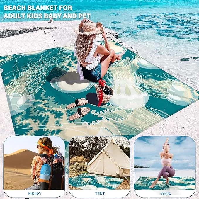 Beach Blanket Oversized Extra Large 78" X 81",Waterproof Sandproof Beach Blanket 1-7 Adults Lightweight Durable for Travel Camping Hiking Picnic