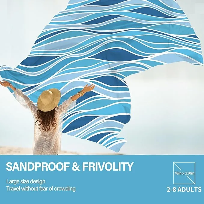 Beach Blanket Oversized Extra Large78 X 110",Waterproof Sandproof Beach Blanket 2-8 Adults Lightweight Durable for Travel Camping Hiking Picnic