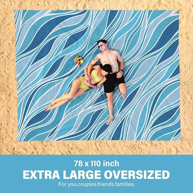 Beach Blanket Oversized Extra Large78 X 110",Waterproof Sandproof Beach Blanket 2-8 Adults Lightweight Durable for Travel Camping Hiking Picnic