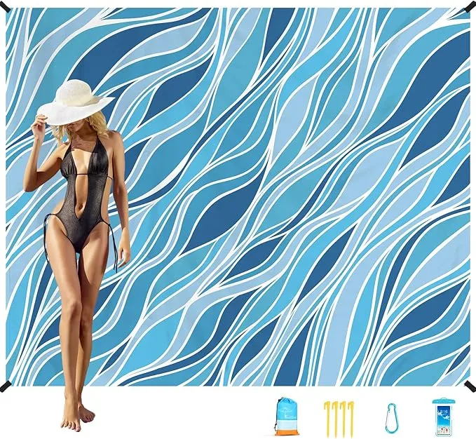 Beach Blanket Oversized Extra Large78 X 110",Waterproof Sandproof Beach Blanket 2-8 Adults Lightweight Durable for Travel Camping Hiking Picnic