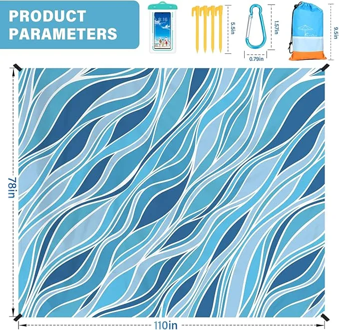 Beach Blanket Oversized Extra Large78 X 110",Waterproof Sandproof Beach Blanket 2-8 Adults Lightweight Durable for Travel Camping Hiking Picnic