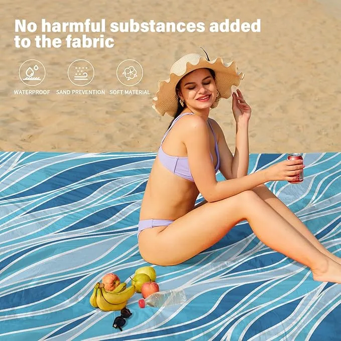 Beach Blanket Oversized Extra Large78 X 110",Waterproof Sandproof Beach Blanket 2-8 Adults Lightweight Durable for Travel Camping Hiking Picnic