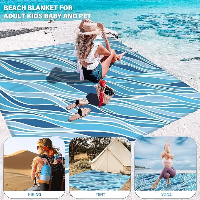 Beach Blanket Oversized Extra Large78 X 110",Waterproof Sandproof Beach Blanket 2-8 Adults Lightweight Durable for Travel Camping Hiking Picnic