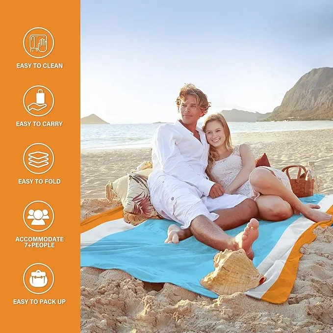 Beach Blanket Oversized Extra Large78 X 81",Waterproof Sandproof Beach Blanket 1-7 Adults Lightweight Durable for Travel Camping Hiking Picnic (78" X 81", Orange&Blue)