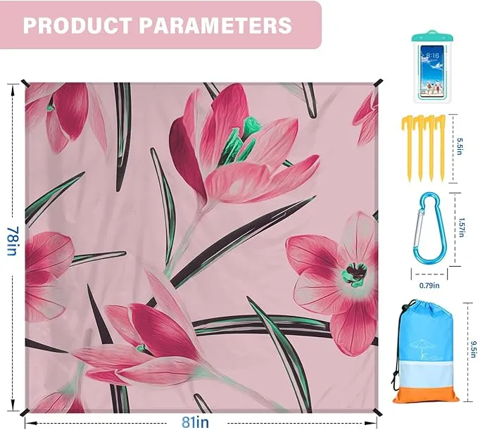 Beach Blanket Oversized Extra Large78 X 81",Waterproof Sandproof Beach Blanket 1-7 Adults Lightweight Durable for Travel Camping Hiking Picnic