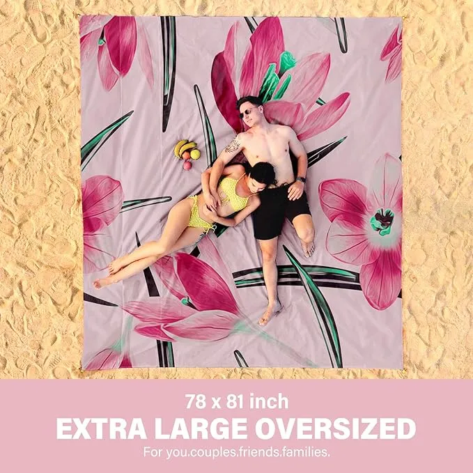 Beach Blanket Oversized Extra Large78 X 81",Waterproof Sandproof Beach Blanket 1-7 Adults Lightweight Durable for Travel Camping Hiking Picnic