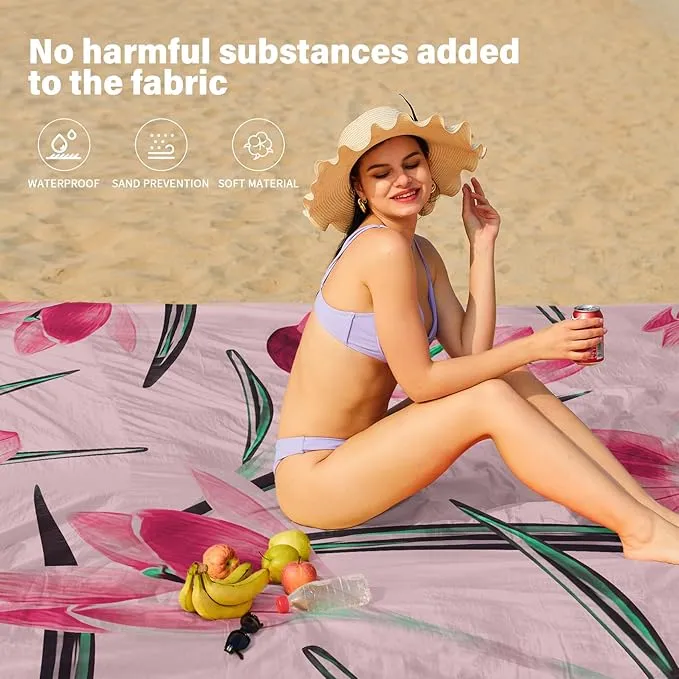 Beach Blanket Oversized Extra Large78 X 81",Waterproof Sandproof Beach Blanket 1-7 Adults Lightweight Durable for Travel Camping Hiking Picnic