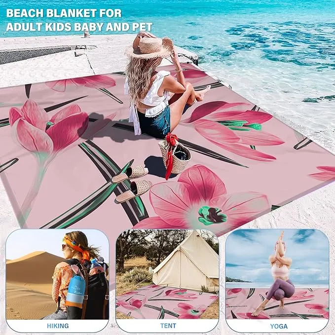 Beach Blanket Oversized Extra Large78 X 81",Waterproof Sandproof Beach Blanket 1-7 Adults Lightweight Durable for Travel Camping Hiking Picnic