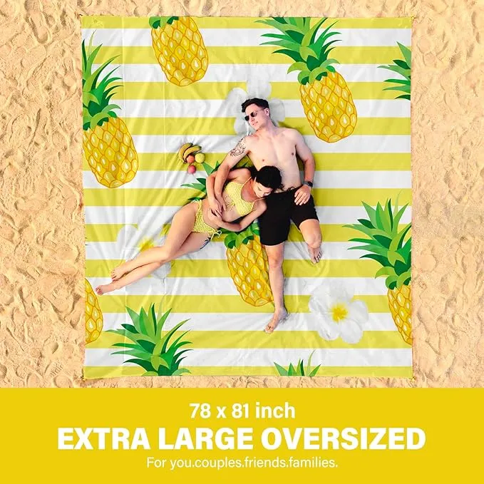 Beach Blanket Oversized Extra Large78 X 81",Waterproof Sandproof Beach Blanket 1-7 Adults Lightweight Durable for Travel Camping Hiking Picnic