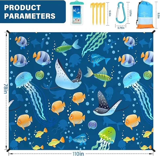 Beach Blanket Oversized Extra Large78 X110,Waterproof Sandproof Beach Blanket 2-8 Adults Lightweight Durable for Travel Camping Hiking Picnic