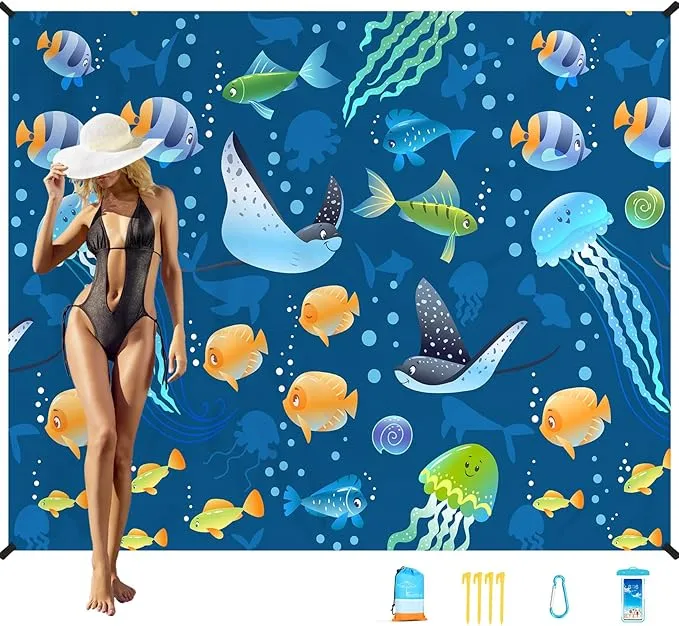 Beach Blanket Oversized Extra Large78 X110,Waterproof Sandproof Beach Blanket 2-8 Adults Lightweight Durable for Travel Camping Hiking Picnic