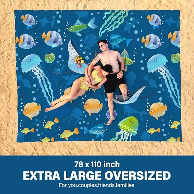 Beach Blanket Oversized Extra Large78 X110,Waterproof Sandproof Beach Blanket 2-8 Adults Lightweight Durable for Travel Camping Hiking Picnic