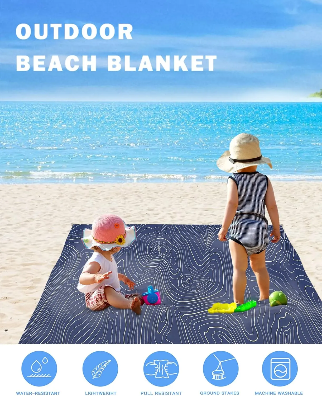 Beach Blanket Sandproof, 84"x108" Extra Large Beach Mat Waterproof Foldable Abstract Style Purple Simple Line Mountain Range Oversized Outdoor Mat for Camping Park Travel Grass