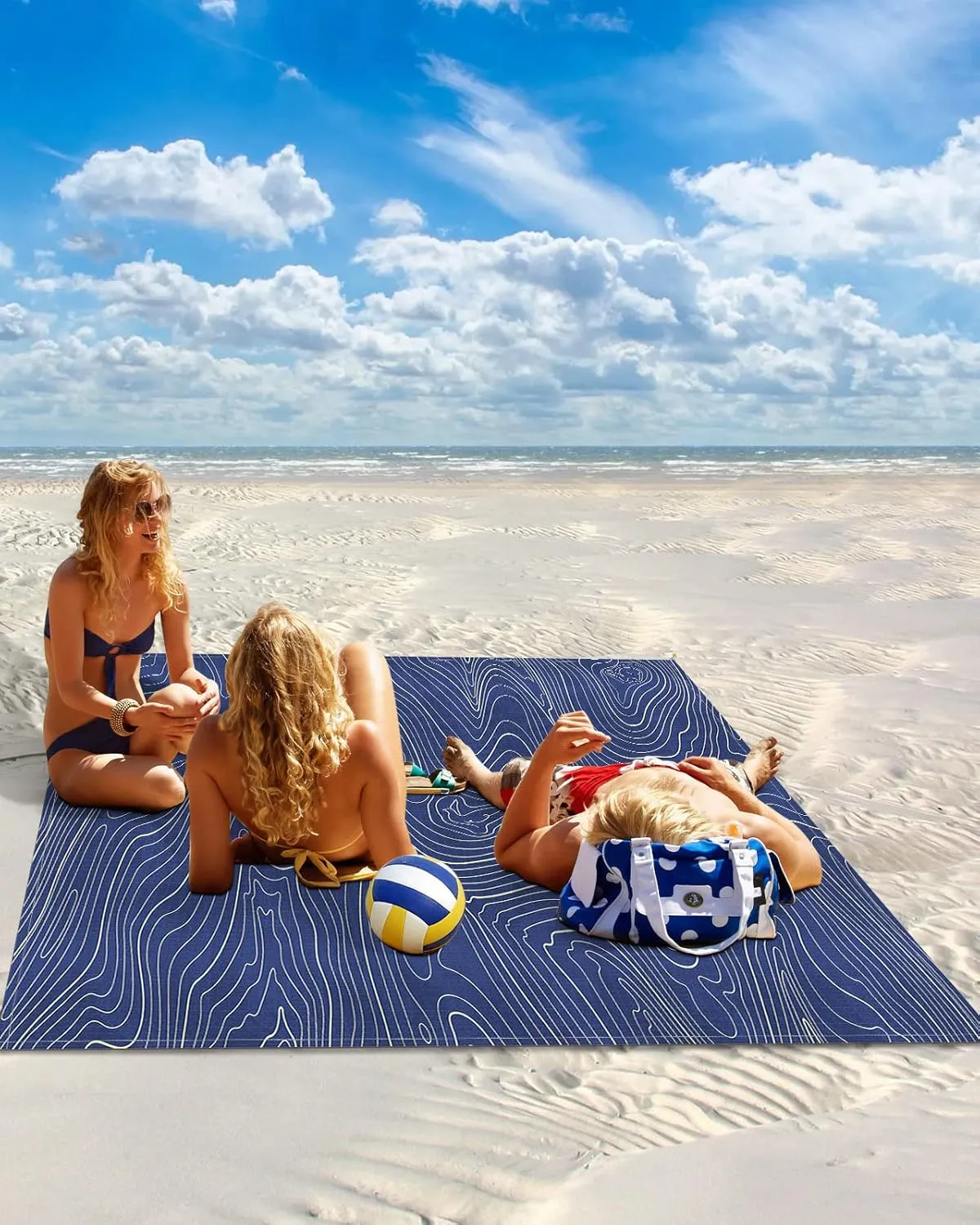 Beach Blanket Sandproof, 84"x108" Extra Large Beach Mat Waterproof Foldable Abstract Style Purple Simple Line Mountain Range Oversized Outdoor Mat for Camping Park Travel Grass