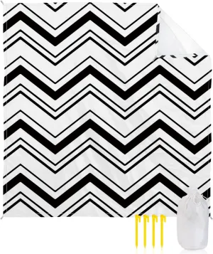 Beach Blanket Sandproof, Abstract Geometric Ripples Pattern White Waterproof Beach Mat Lightweight Quick Drying Picnic Blanket Beach Essentials for Travel Camping Hiking 83x79in