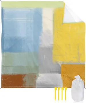 Beach Blanket Sandproof, Abstract Painting Art Style Orange Blue Yellow Grey Waterproof Beach Mat Lightweight Quick Drying Picnic Blanket Beach Essentials for Travel Camping Hiking 108x84in