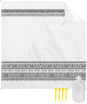 Beach Blanket Sandproof, Bohemia Black Lines Ethnic Pattern Waterproof Beach Mat Lightweight Quick Drying Picnic Blanket Beach Essentials for Travel Camping Hiking 95x80in