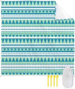 Beach Blanket Sandproof, Bohemian Geometric Pattern Abstract Mountain Teal Waterproof Beach Mat Lightweight Quick Drying Picnic Blanket Beach Essentials for Travel Camping Hiking 118x108in