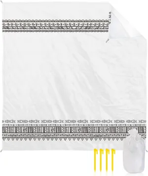 Beach Blanket Sandproof, Boho Style Black White Geometric Pattern Waterproof Beach Mat Lightweight Quick Drying Picnic Blanket Beach Essentials for Travel Camping Hiking 118x108in