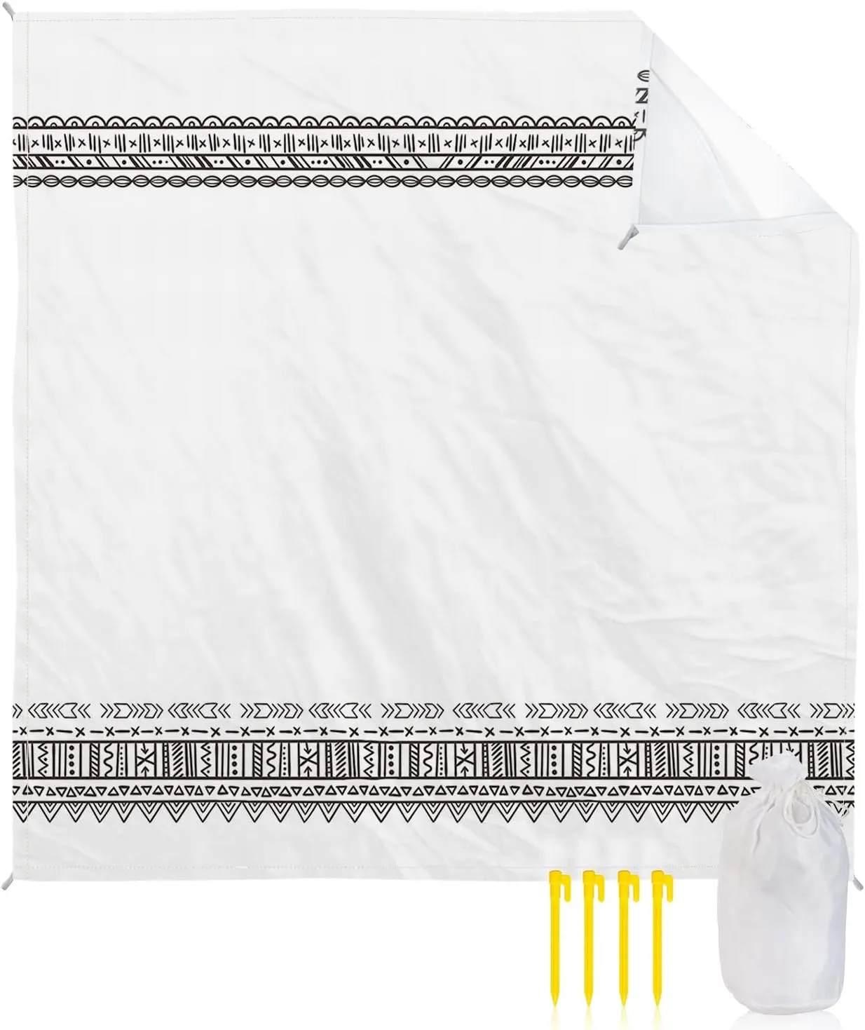 Beach Blanket Sandproof, Boho Style Black White Geometric Pattern Waterproof Beach Mat Lightweight Quick Drying Picnic Blanket Beach Essentials for Travel Camping Hiking 118x108in