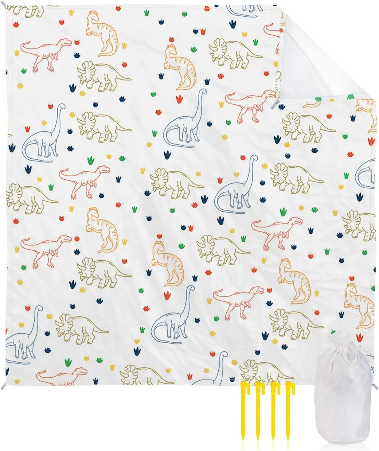 Beach Blanket Sandproof, Cartoon Dinosaur Dinosaur Footprint Pattern Waterproof Beach Mat Lightweight Quick Drying Picnic Blanket Beach Essentials for Travel Camping Hiking 108x84in