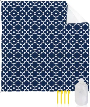 Beach Blanket Sandproof, Dark Blue Moroccan Geometric Waterproof Beach Mat Lightweight Quick Drying Picnic Blanket Beach Essentials for Travel Camping Hiking 118x108in