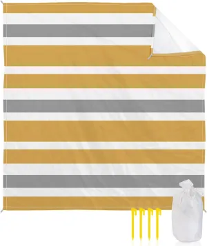 Beach Blanket Sandproof, Dark Yellow Gray White Stripe Waterproof Beach Mat Lightweight Quick Drying Picnic Blanket Beach Essentials for Travel Camping Hiking 118x108in