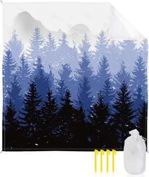 Beach Blanket Sandproof, Fall Forest Silhouette Purple Art Oil Painting Waterproof Beach Mat Lightweight Quick Drying Picnic Blanket Beach Essentials for Travel Camping Hiking 118x108in