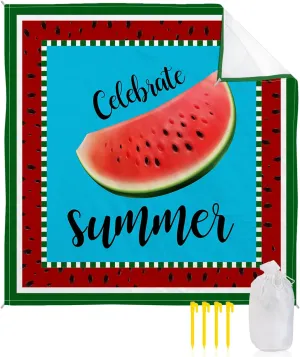 Beach Blanket Sandproof, Fruits Summer Watermelon Green Waterproof Beach Mat Lightweight Quick Drying Picnic Blanket Beach Essentials for Travel Camping Hiking 95x80in