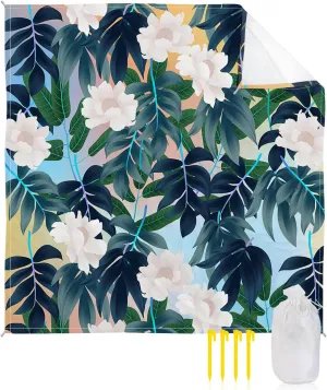 Beach Blanket Sandproof, Garden Leaf Forest Waterproof Beach Mat Lightweight Quick Drying Picnic Blanket Beach Essentials for Travel Camping Hiking 108x84in