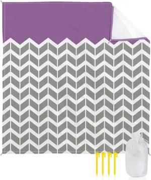 Beach Blanket Sandproof, Geometric Chevron Pattern Purple Waterproof Beach Mat Lightweight Quick Drying Picnic Blanket Beach Essentials for Travel Camping Hiking 83x79in