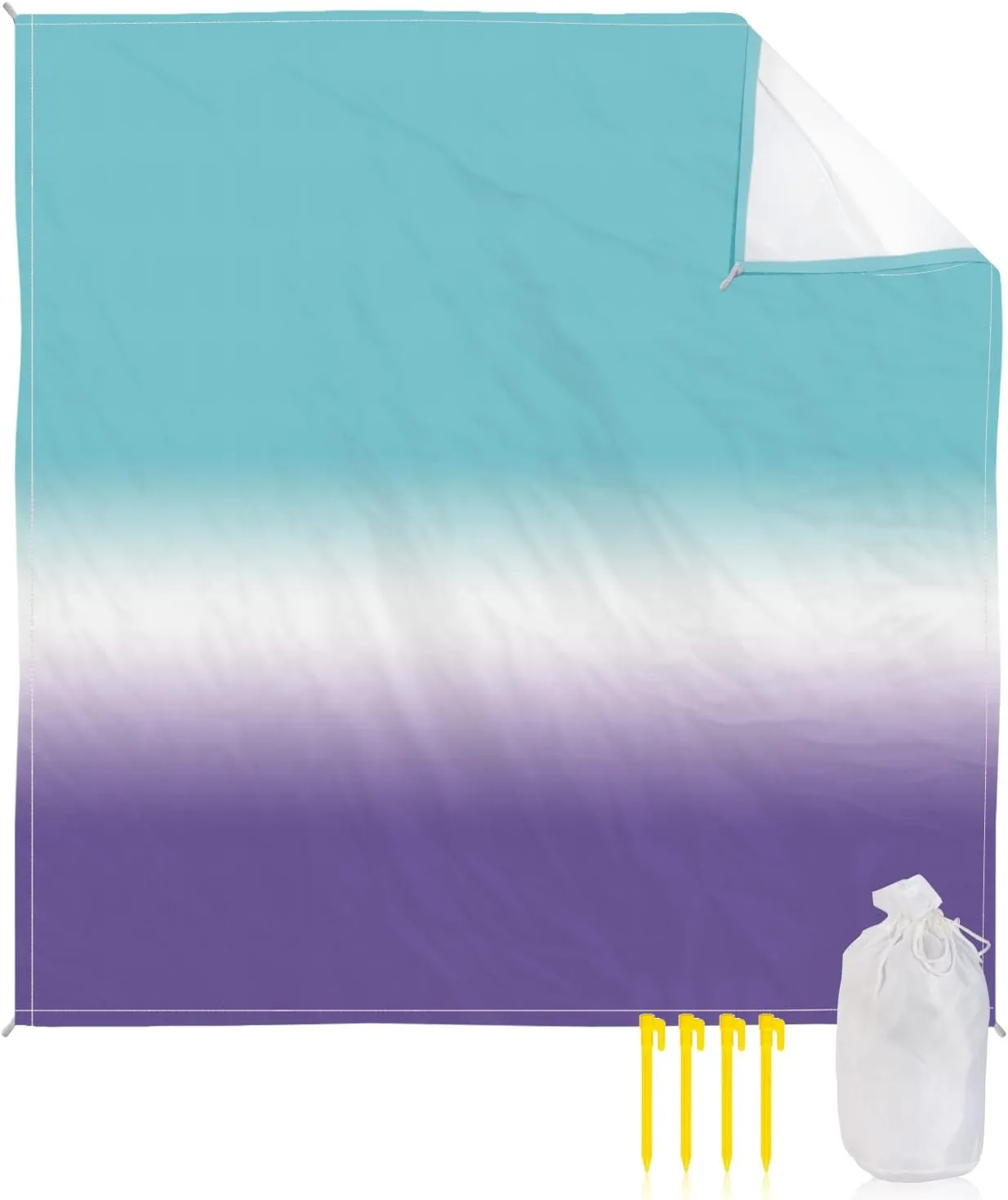 Beach Blanket Sandproof, Gradient Blue Teal to Purple Waterproof Beach Mat Lightweight Quick Drying Picnic Blanket Beach Essentials for Travel Camping Hiking 95x80in